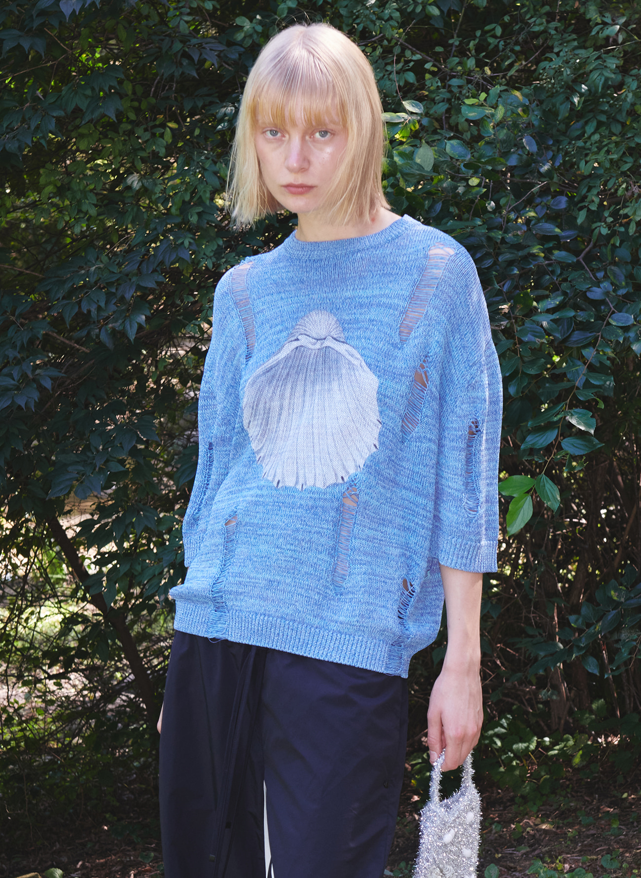 SHELL PRINTED PULLOVER, BLUE