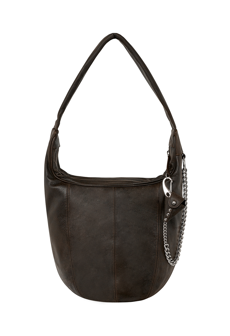 LEATHER MOTO HOBO LARGE, BROWN