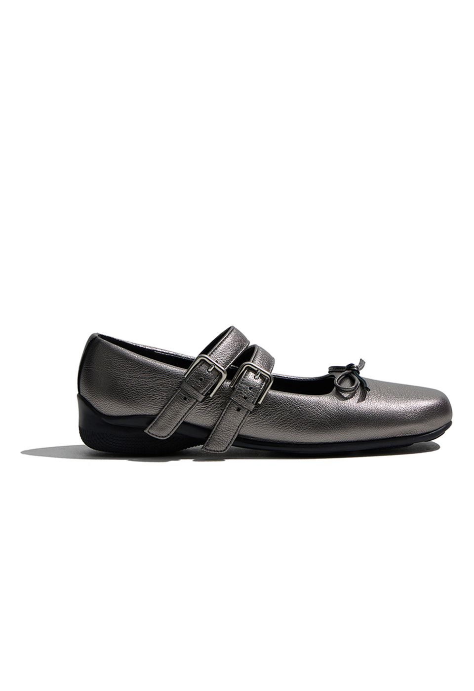 PADDED BUCKLE BALLET FLATS, CHARCOAL