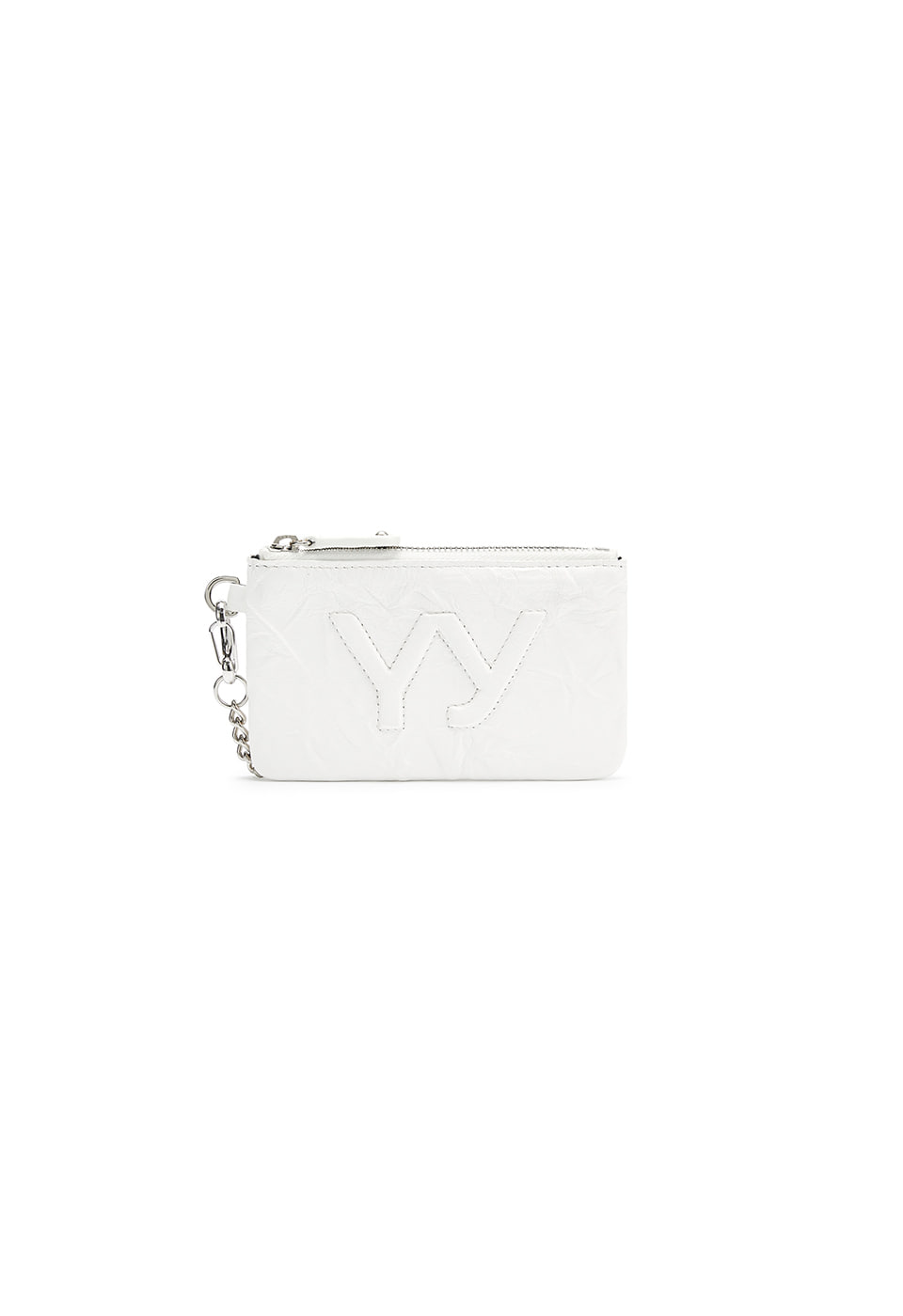 YY CRINKLE CHAIN WALLET WITH MIRROR, WHITE