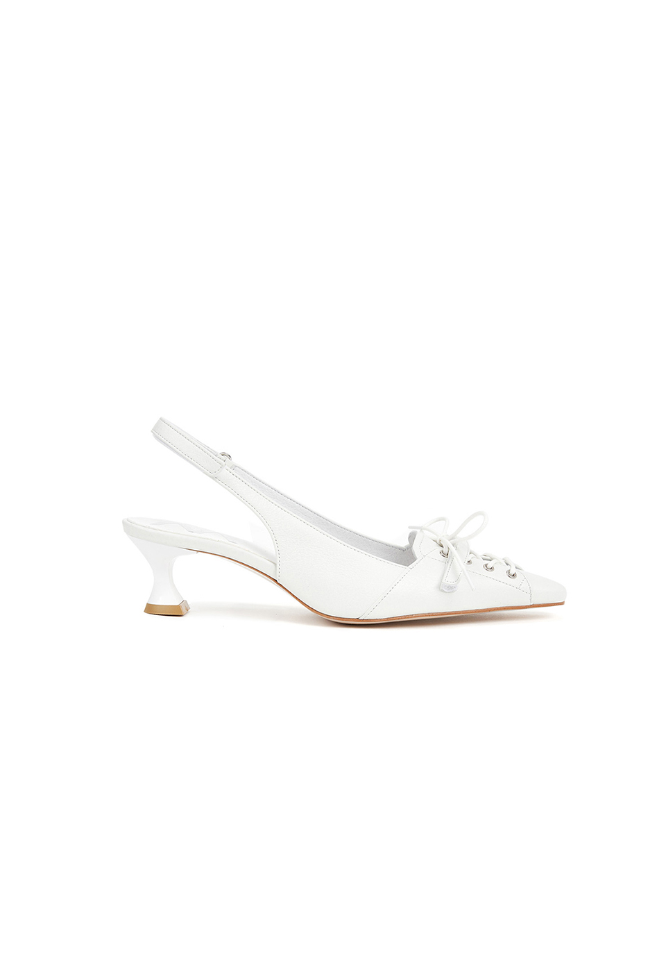 LACE-UP POINTY HEEL, WHITE